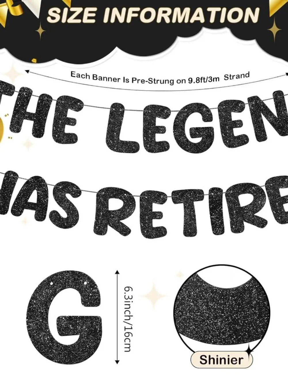 Fulmoon Pre Strung the Legend Has Retired Glitter Banner 9.8 ft Retirement Banne